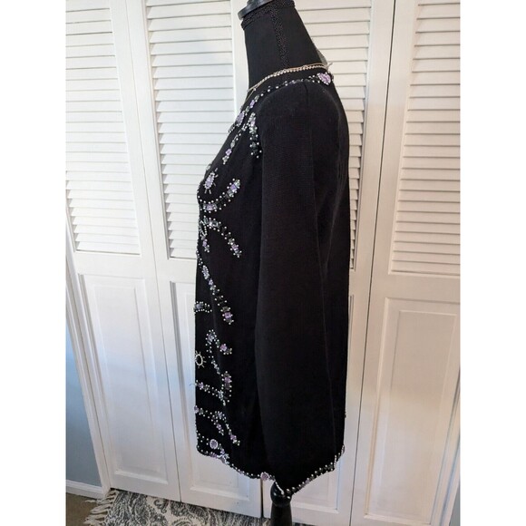 ANNE KLEIN by Sadimara Vtg Sweater Womens Sz L Black Embellished Beads Glam 90s - Picture 8 of 13